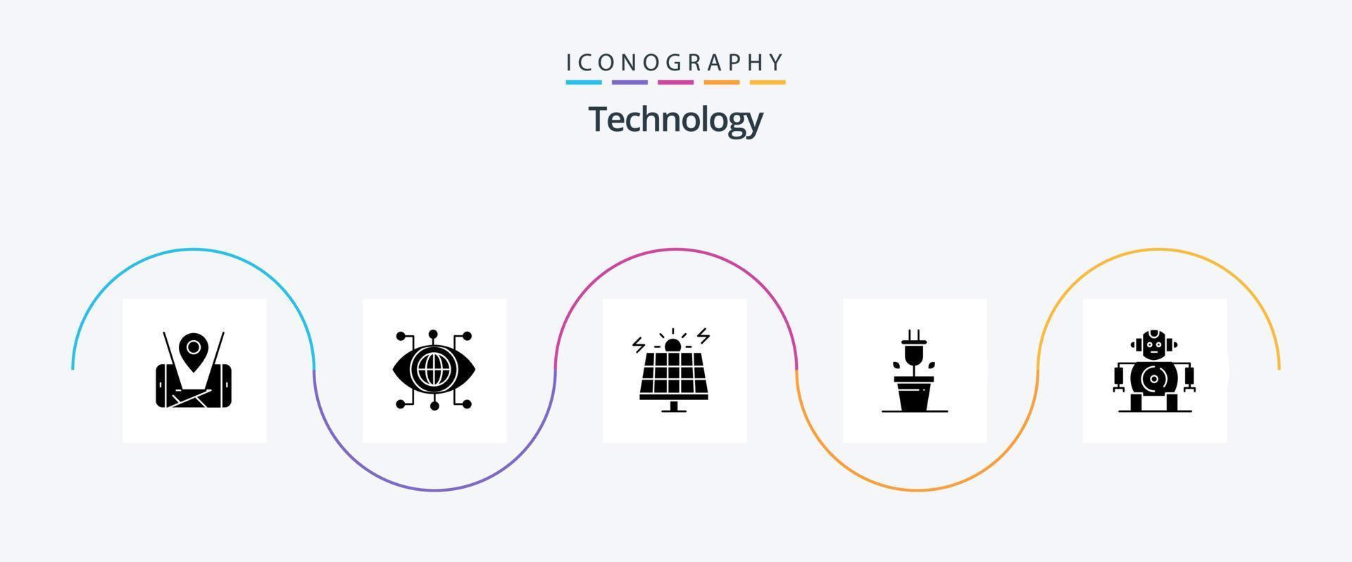 Technology Glyph 5 Icon Pack Including technology. cnc. energy. technology. plug vector