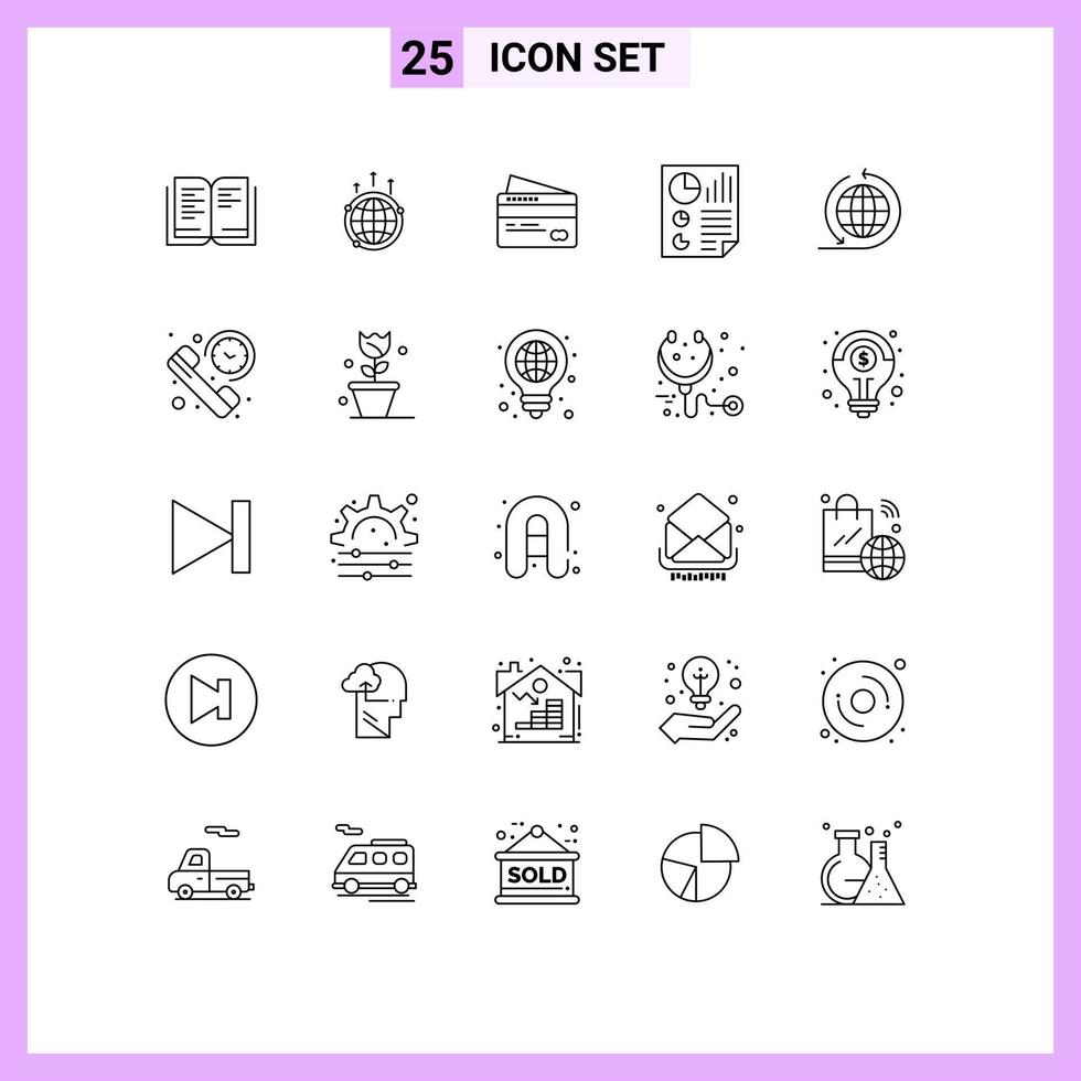 Universal Icon Symbols Group of 25 Modern Lines of report document world data pay Editable Vector Design Elements