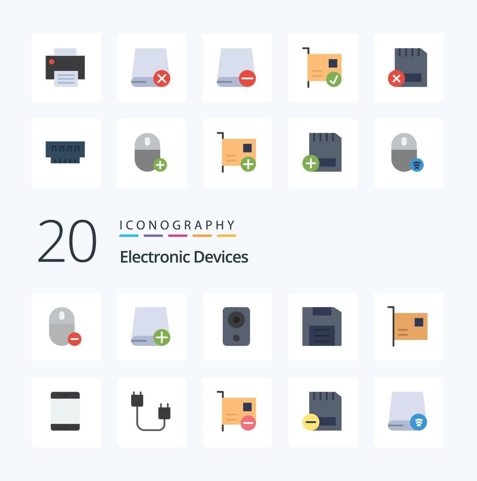 20 Devices Flat Color icon Pack like disc computers drive speaker gadget vector