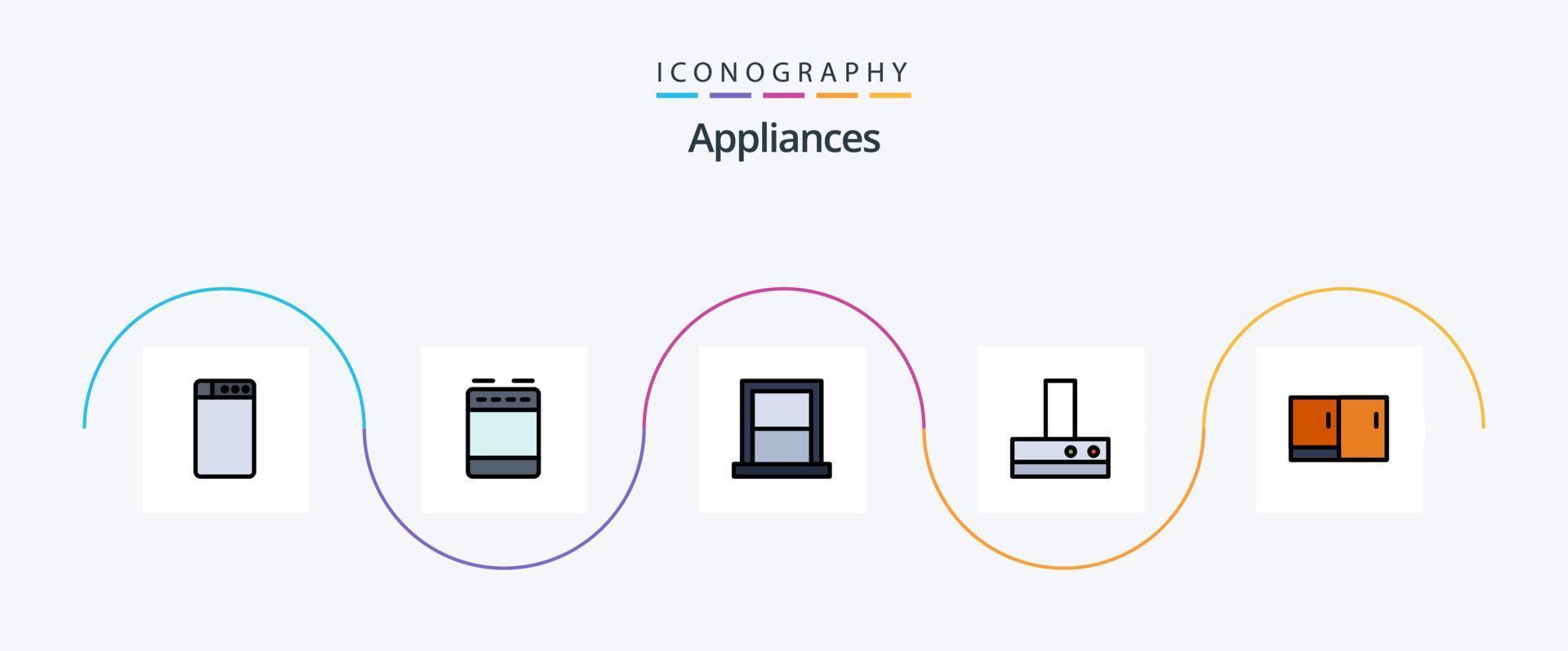 Appliances Line Filled Flat 5 Icon Pack Including home appliances. desk. furniture. cabinet. fan vector