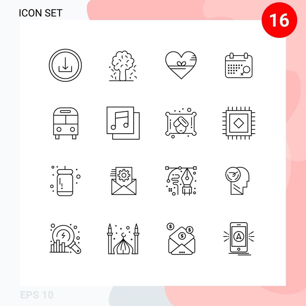 Pack of 16 creative Outlines of auto symbol spring calendar like Editable Vector Design Elements
