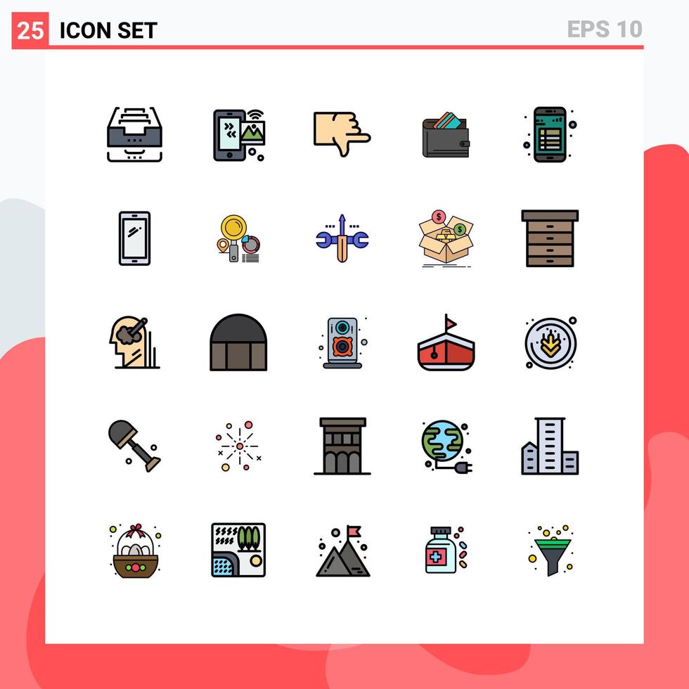 25 Filled line Flat Color concept for Websites Mobile and Apps dollar cash iot wallet thumbs Editable Vector Design Elements