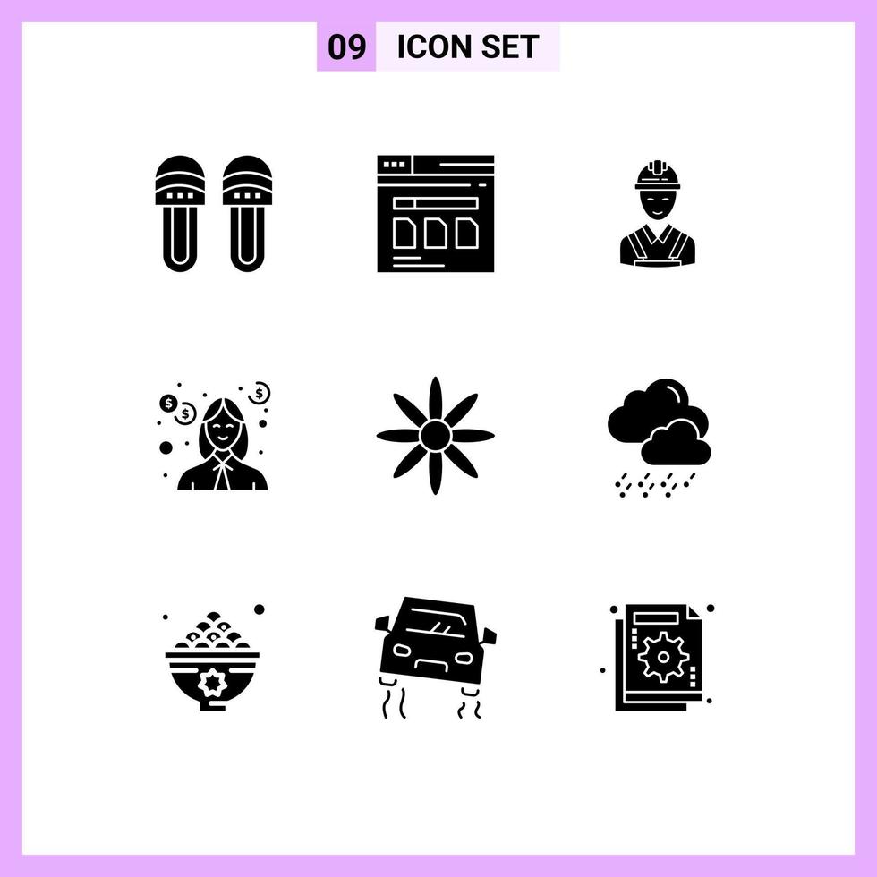 9 Universal Solid Glyphs Set for Web and Mobile Applications money education file debt construction Editable Vector Design Elements