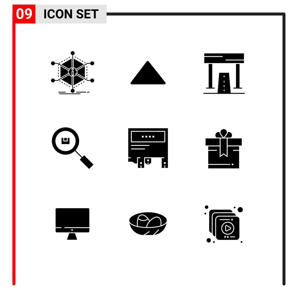 Editable Vector Line Pack of 9 Simple Solid Glyphs of product delivery video box game Editable Vector Design Elements