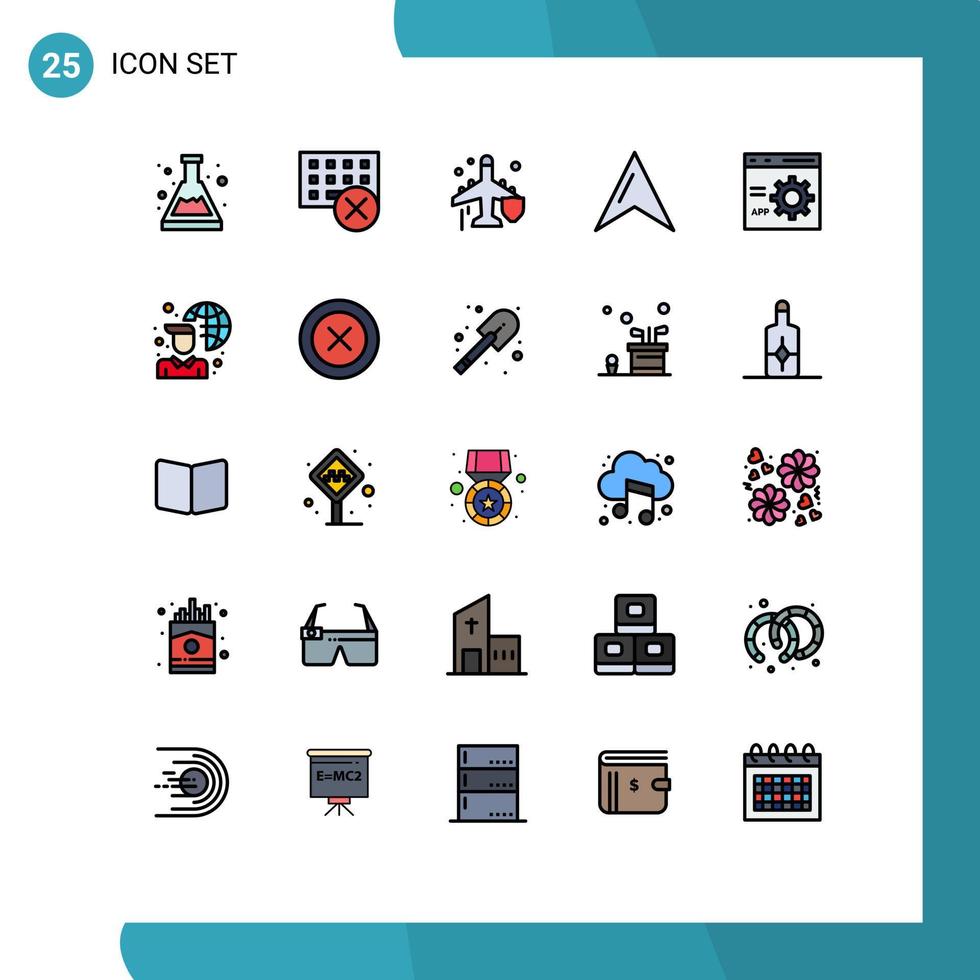 25 Universal Filled line Flat Colors Set for Web and Mobile Applications coding pointer keyboard map protection Editable Vector Design Elements