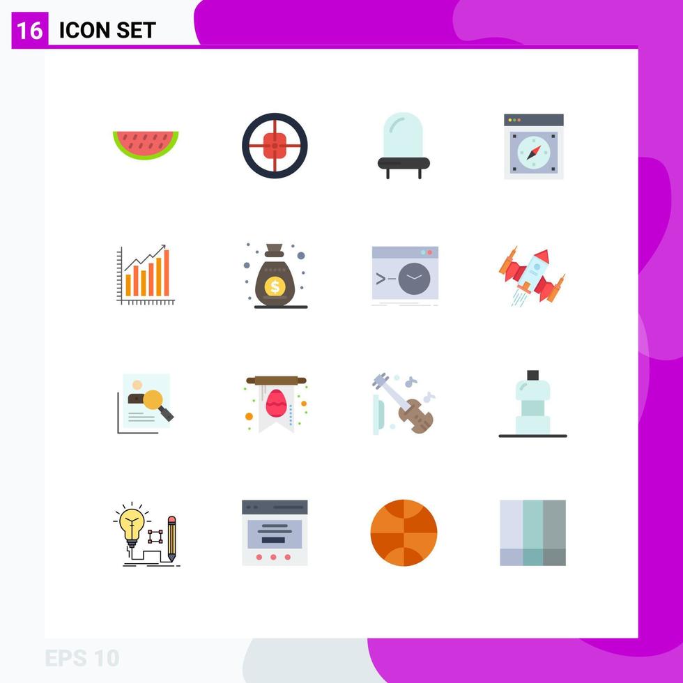 conjunto de 16 colores planos comerciales paquete para gráfico safari página de destino navegador paquete editable de elementos creativos de diseño de vectores