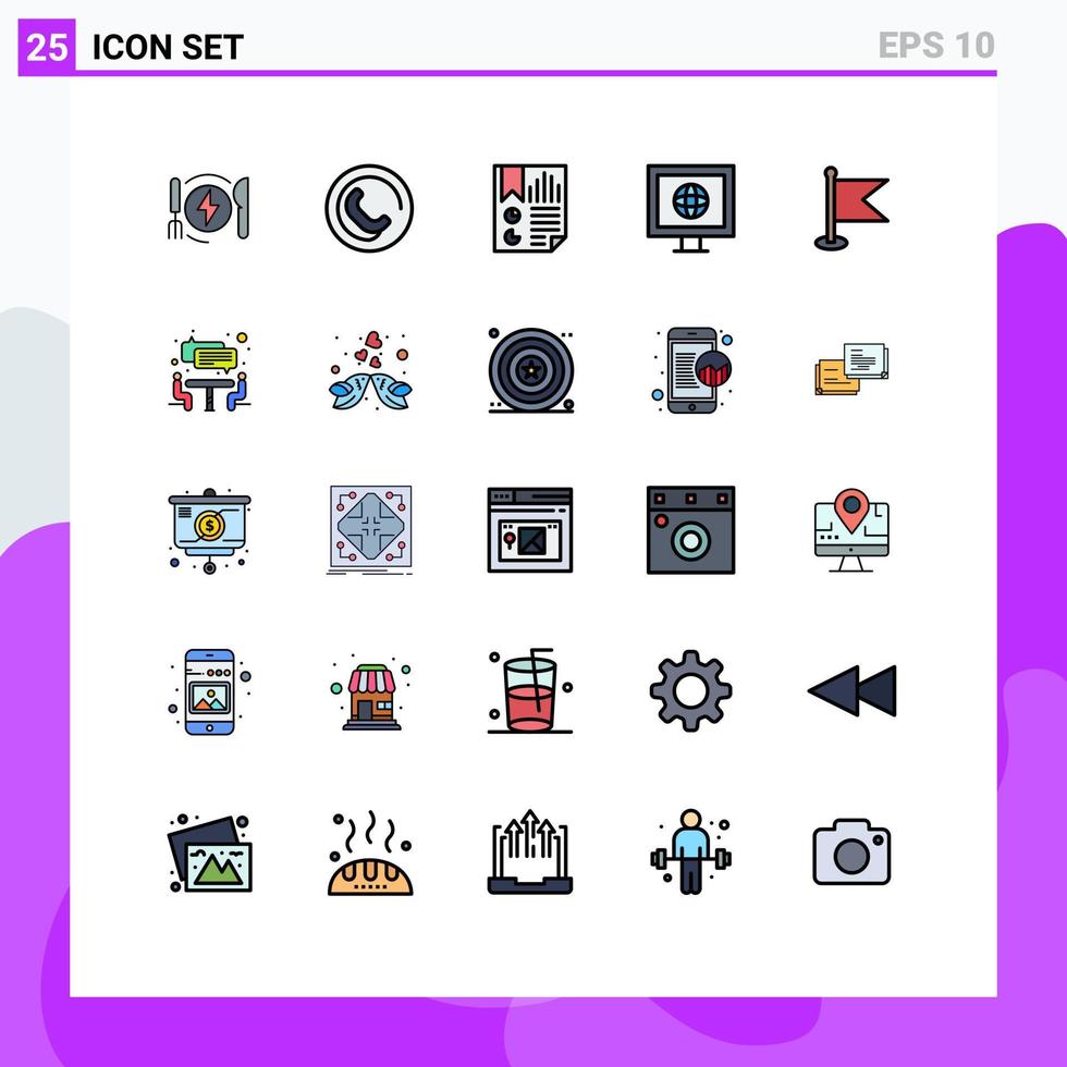 25 Universal Filled line Flat Colors Set for Web and Mobile Applications map flag data tv internet Editable Vector Design Elements