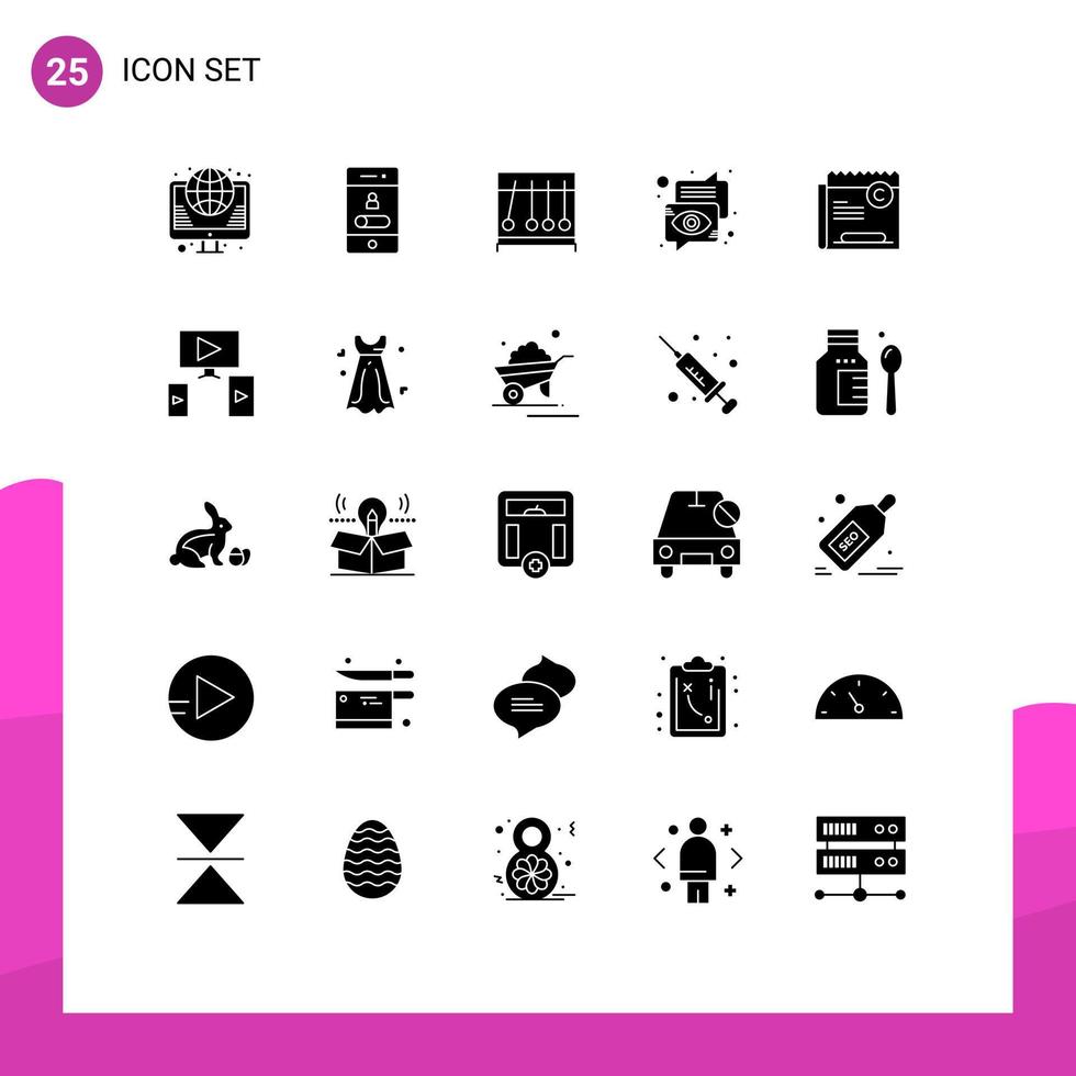 25 Universal Solid Glyphs Set for Web and Mobile Applications eye chat smartphone bubble medical Editable Vector Design Elements