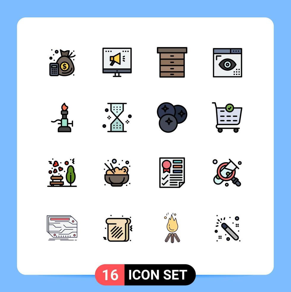 16 Thematic Vector Flat Color Filled Lines and Editable Symbols of lab programing decor page design Editable Creative Vector Design Elements