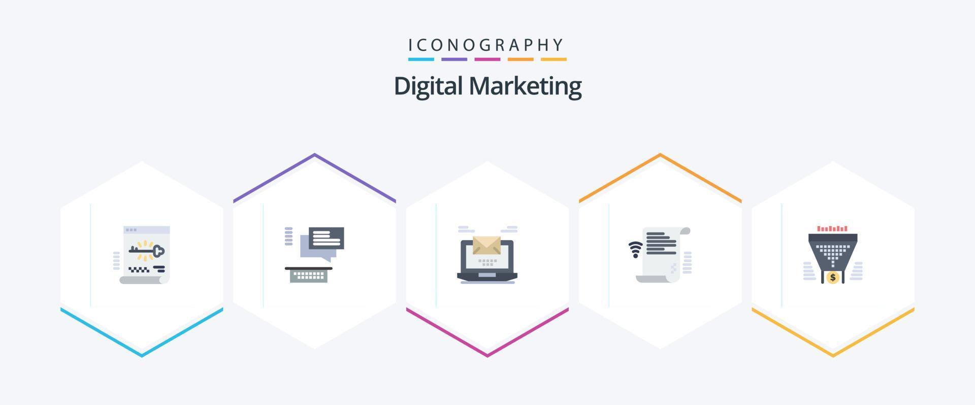 Digital Marketing 25 Flat icon pack including wifi. document. support. data. email vector