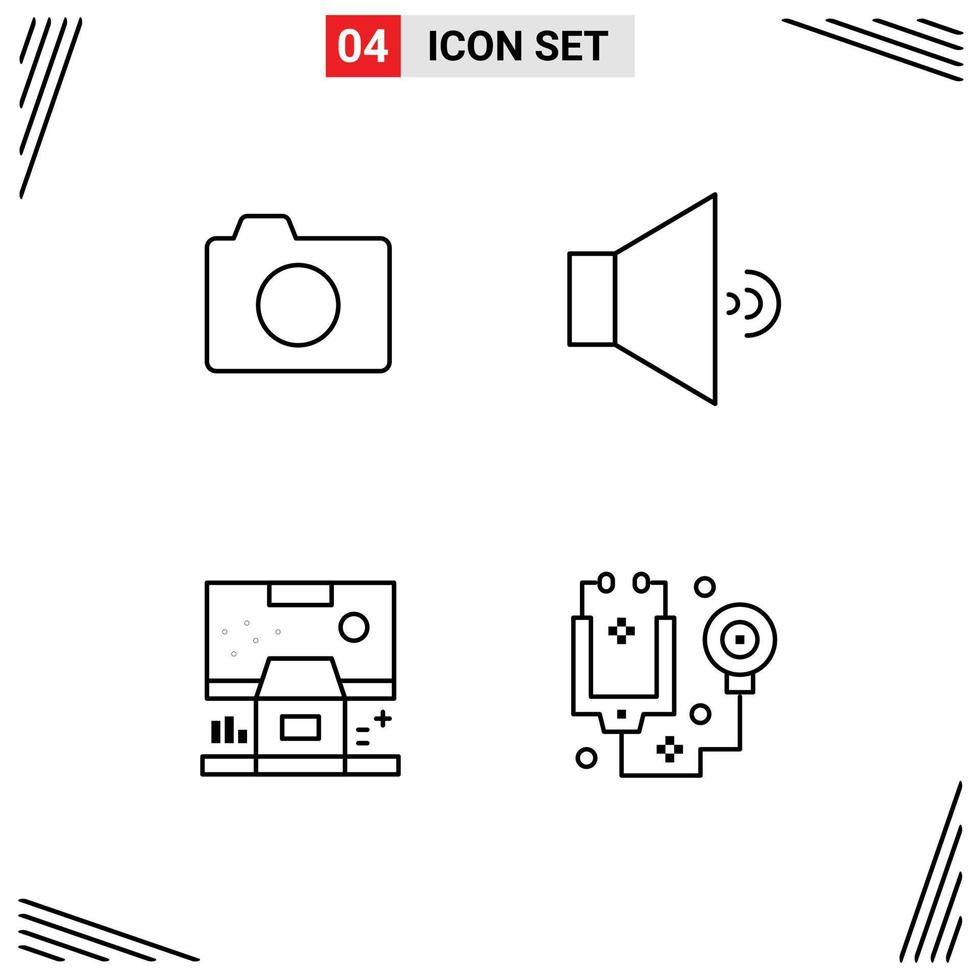 4 User Interface Line Pack of modern Signs and Symbols of camera control basic volume room Editable Vector Design Elements