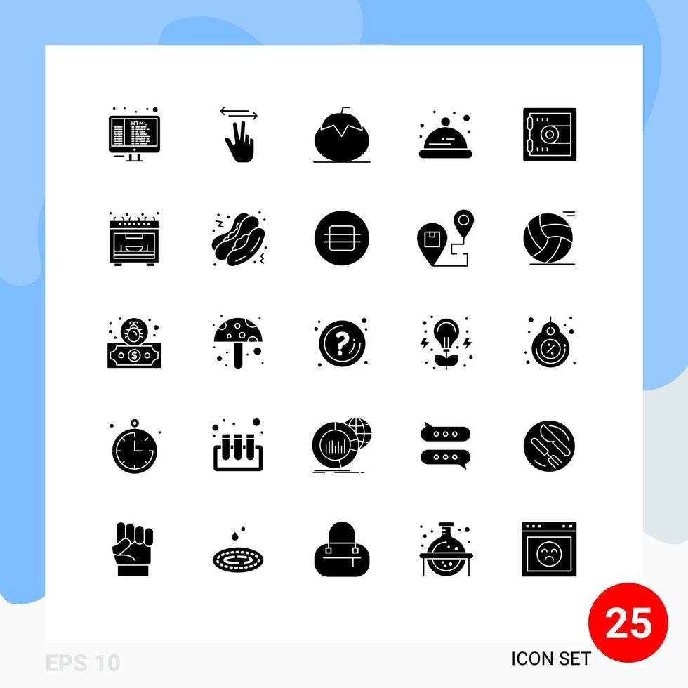 25 Universal Solid Glyphs Set for Web and Mobile Applications lock toddler food hat vegetables Editable Vector Design Elements