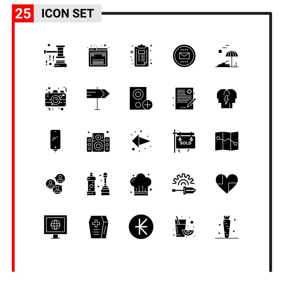 Group of 25 Solid Glyphs Signs and Symbols for mail envelope web email document Editable Vector Design Elements