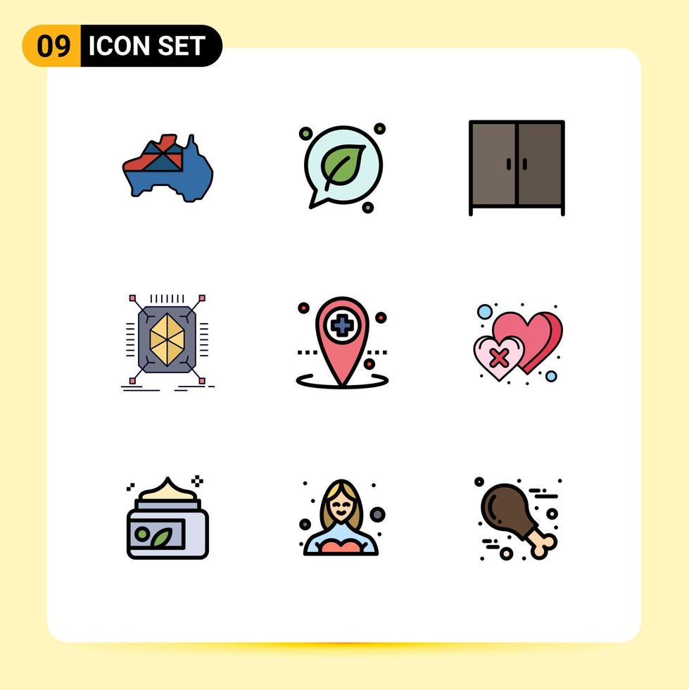 9 Universal Filledline Flat Color Signs Symbols of local healthcare furniture structure prototyping Editable Vector Design Elements