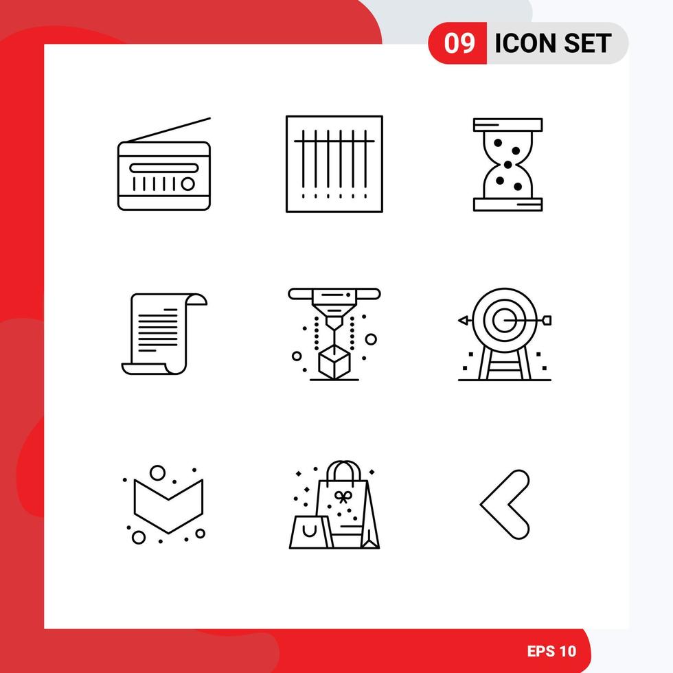Group of 9 Outlines Signs and Symbols for printing modeling glass usa text Editable Vector Design Elements
