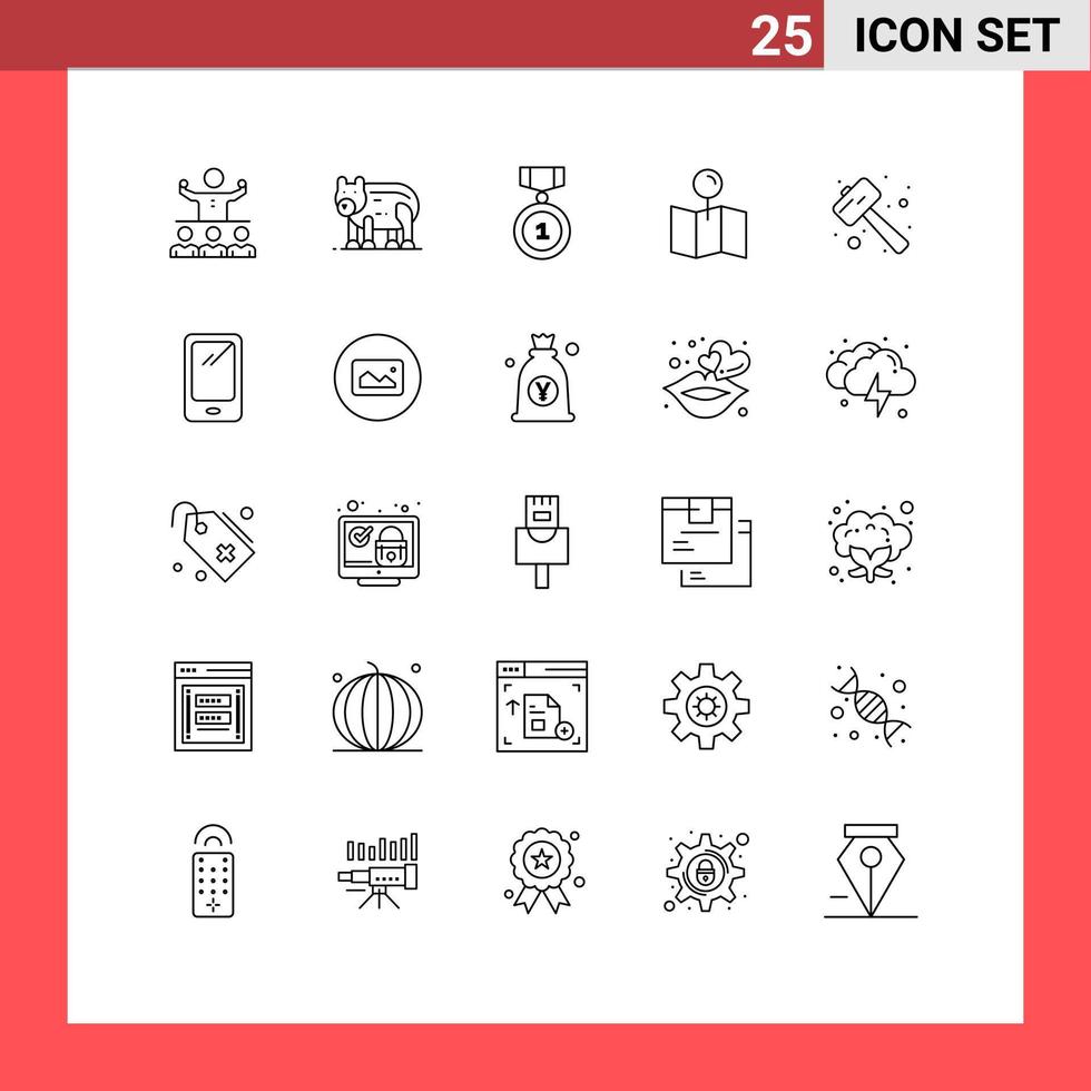 Pictogram Set of 25 Simple Lines of knock pointer canada map position Editable Vector Design Elements