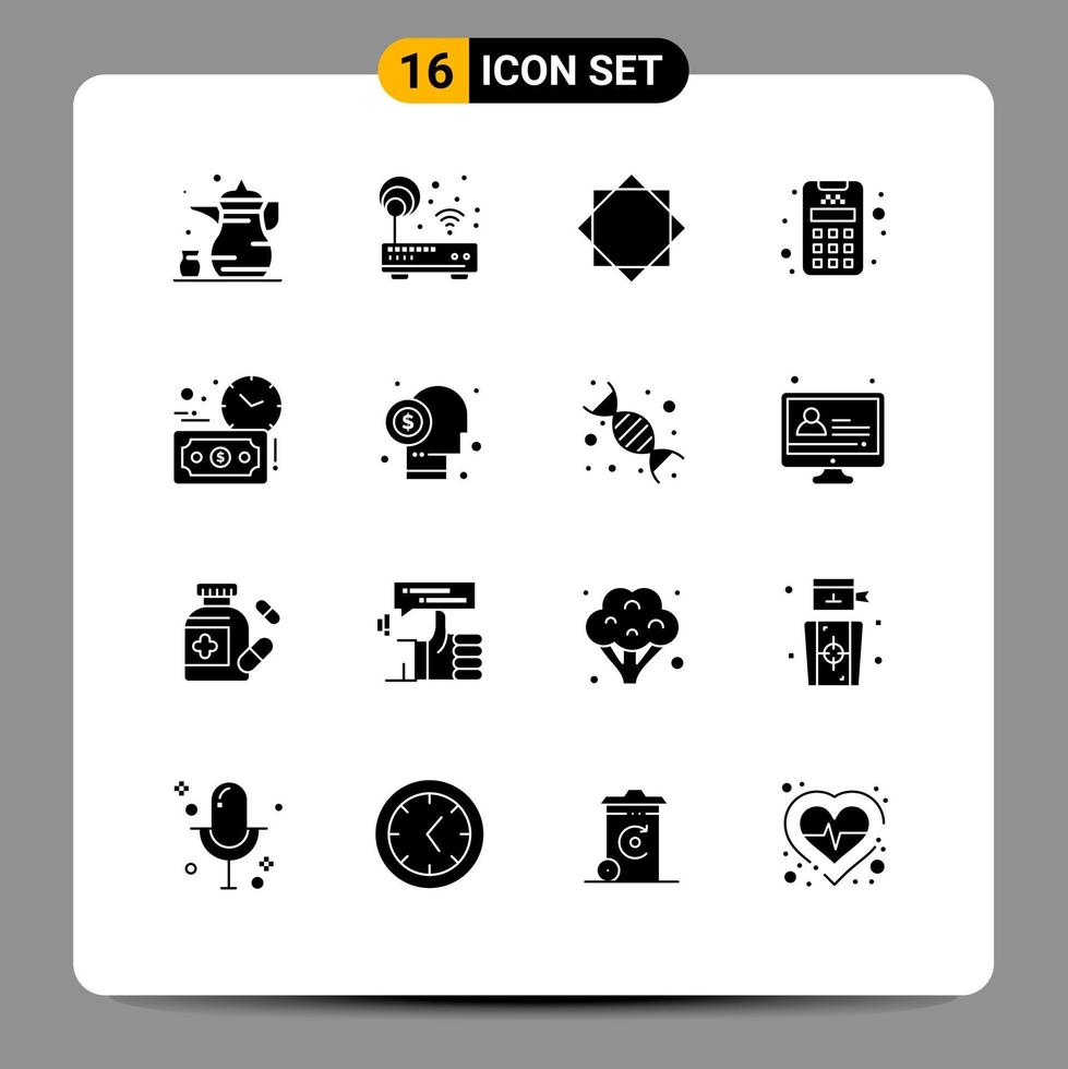 Modern Set of 16 Solid Glyphs and symbols such as budget estimate credit router card virus Editable Vector Design Elements