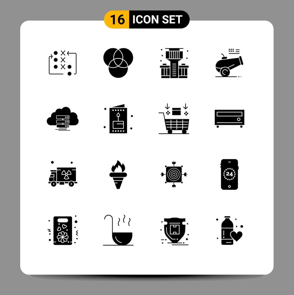 Set of 16 Modern UI Icons Symbols Signs for flow computing bar storage mortar Editable Vector Design Elements
