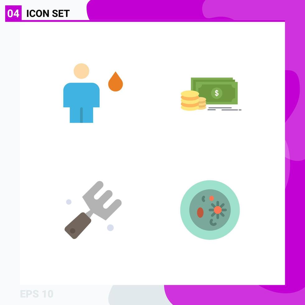 Set of 4 Vector Flat Icons on Grid for avatar agriculture fire investment farming Editable Vector Design Elements