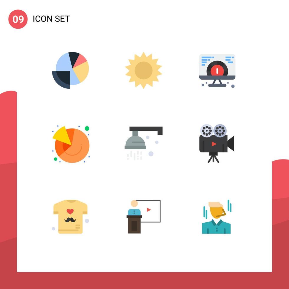 Set of 9 Modern UI Icons Symbols Signs for bathroom graph nature finance serving Editable Vector Design Elements