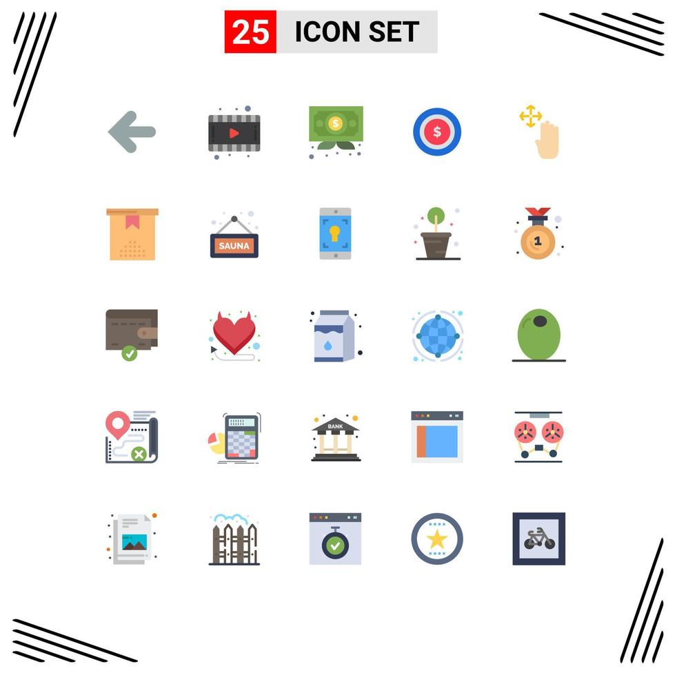 conjunto de 25 iconos de interfaz de usuario modernos signos de símbolos para mantener el certificado de cursor de mano elementos de diseño de vector editables de dólar de mano