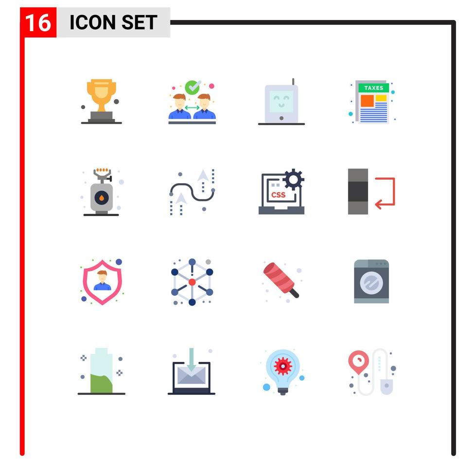 Pictogram Set of 16 Simple Flat Colors of stove cook monitor camping paper Editable Pack of Creative Vector Design Elements