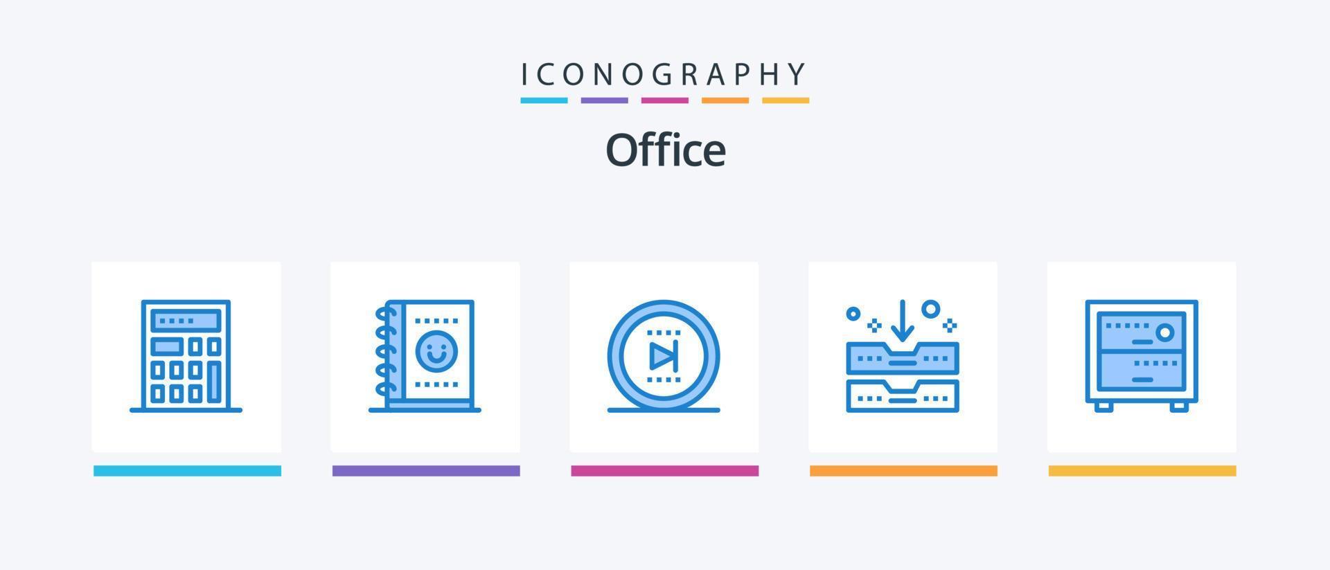 paquete de iconos azul de oficina 5 que incluye . archivo. trabajar. plataforma. diseño de iconos creativos vector