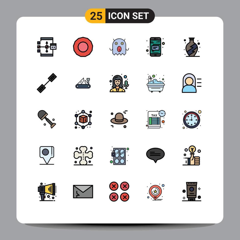 grupo de símbolos de icono universal de 25 colores planos de línea llena moderna de elementos de diseño de vector editables de teléfono doméstico alienígena viviente en cadena