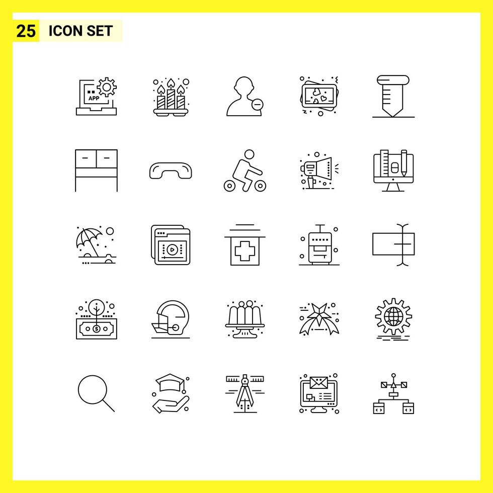 Editable Vector Line Pack of 25 Simple Lines of tools repair tray photo love Editable Vector Design Elements