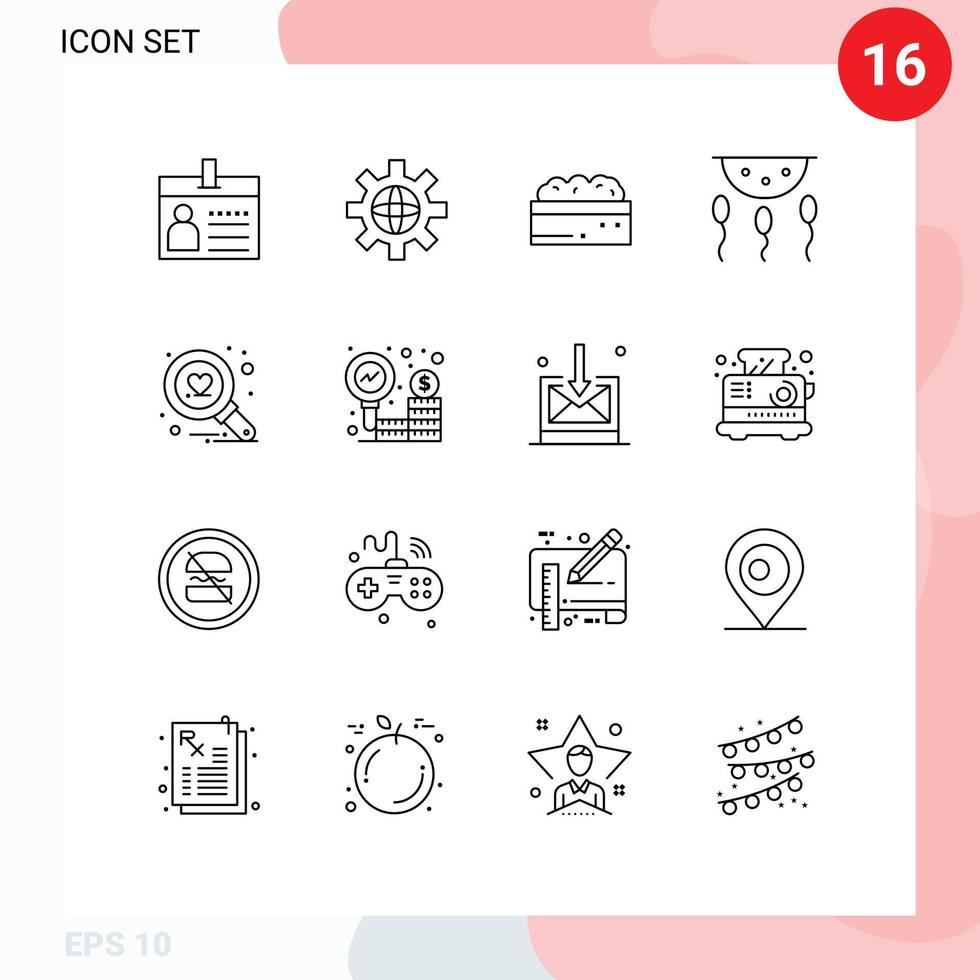 Set of 16 Modern UI Icons Symbols Signs for process chemistry technical biology plant Editable Vector Design Elements
