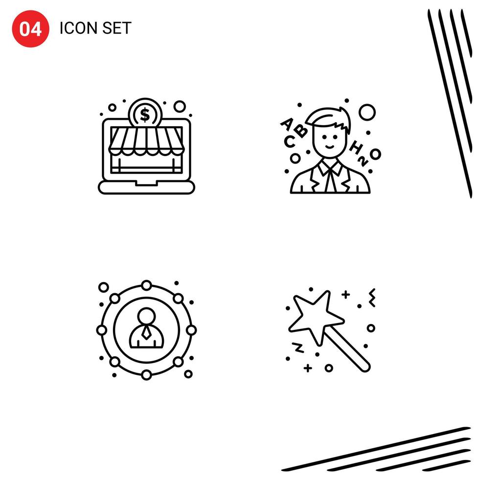 Line Pack of 4 Universal Symbols of online shop money learn banking stick Editable Vector Design Elements