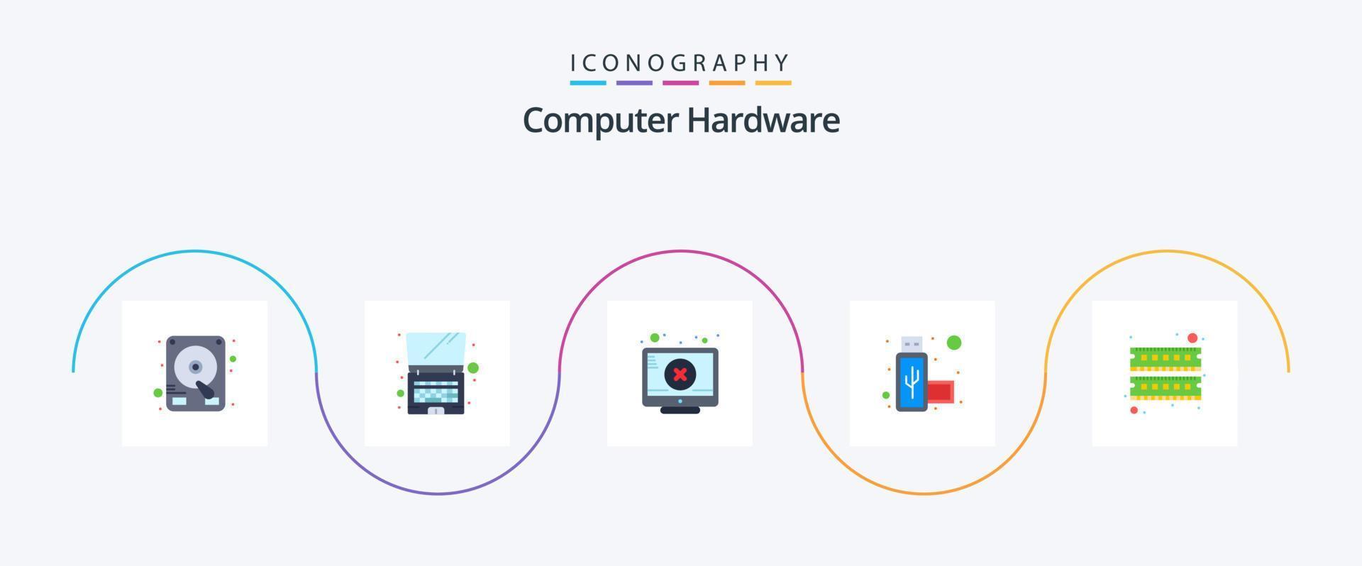 Computer Hardware Flat 5 Icon Pack Including . hardware. error. device. usb vector