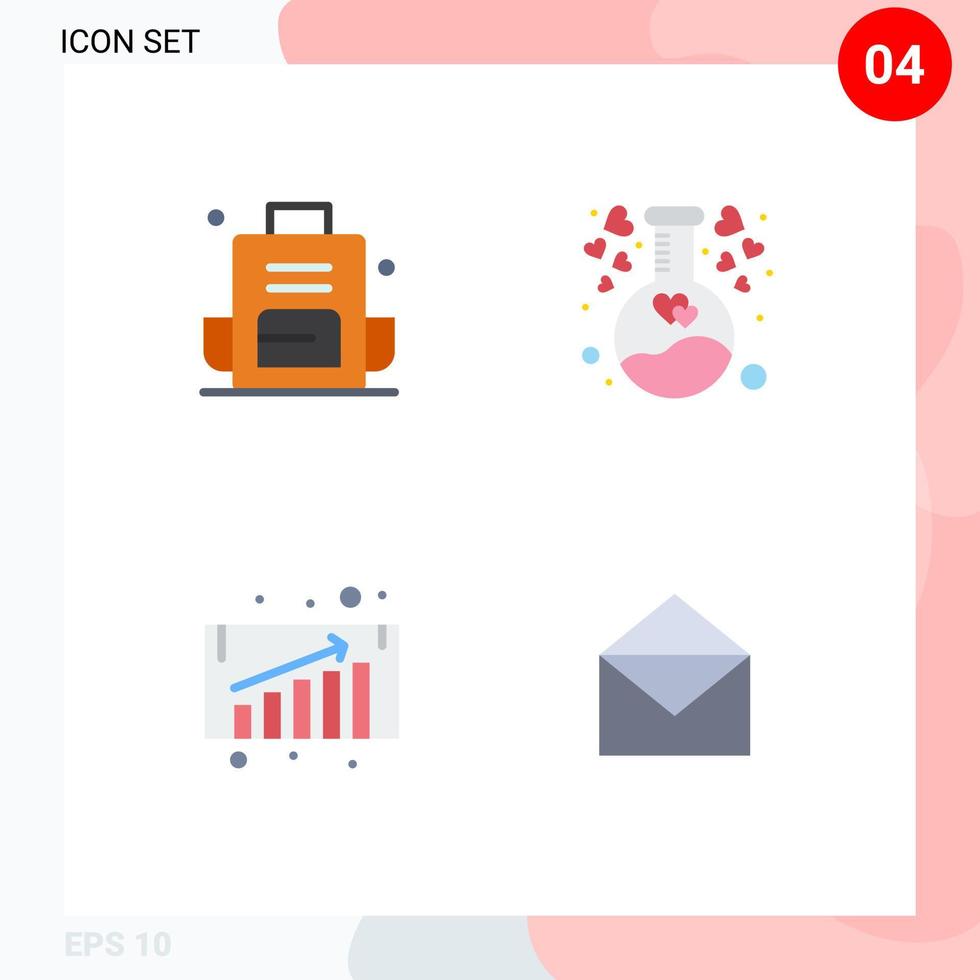 Stock Vector Icon Pack of 4 Line Signs and Symbols for backpack business growth outdoors flask sales Editable Vector Design Elements