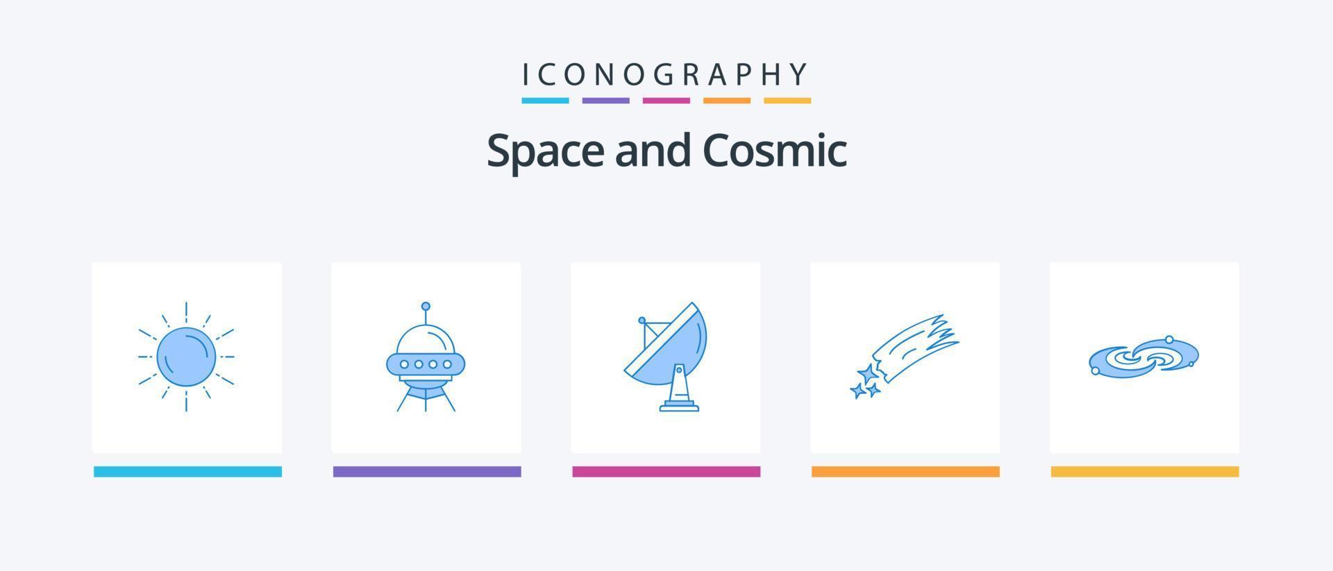 paquete de iconos space blue 5 que incluye asteroide. plato. cohete. espacio. antena. diseño de iconos creativos vector