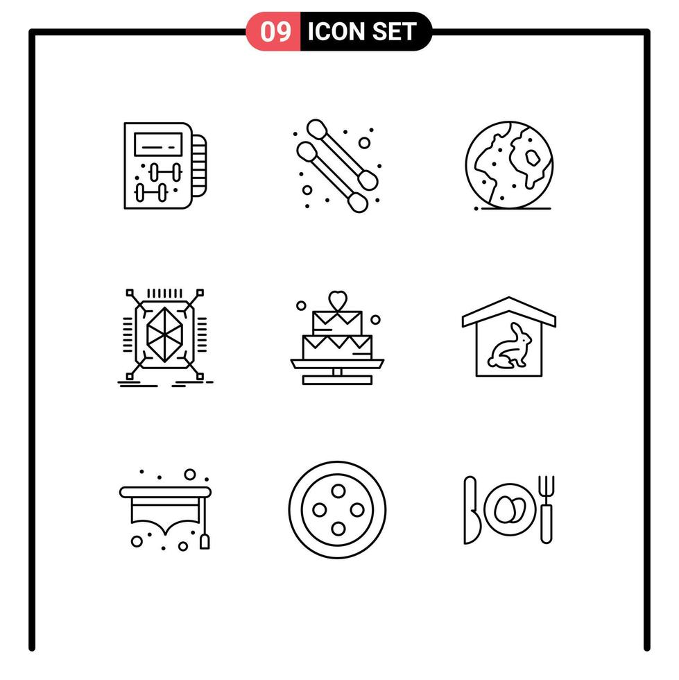 Modern Set of 9 Outlines Pictograph of lover cake international structure prototyping Editable Vector Design Elements