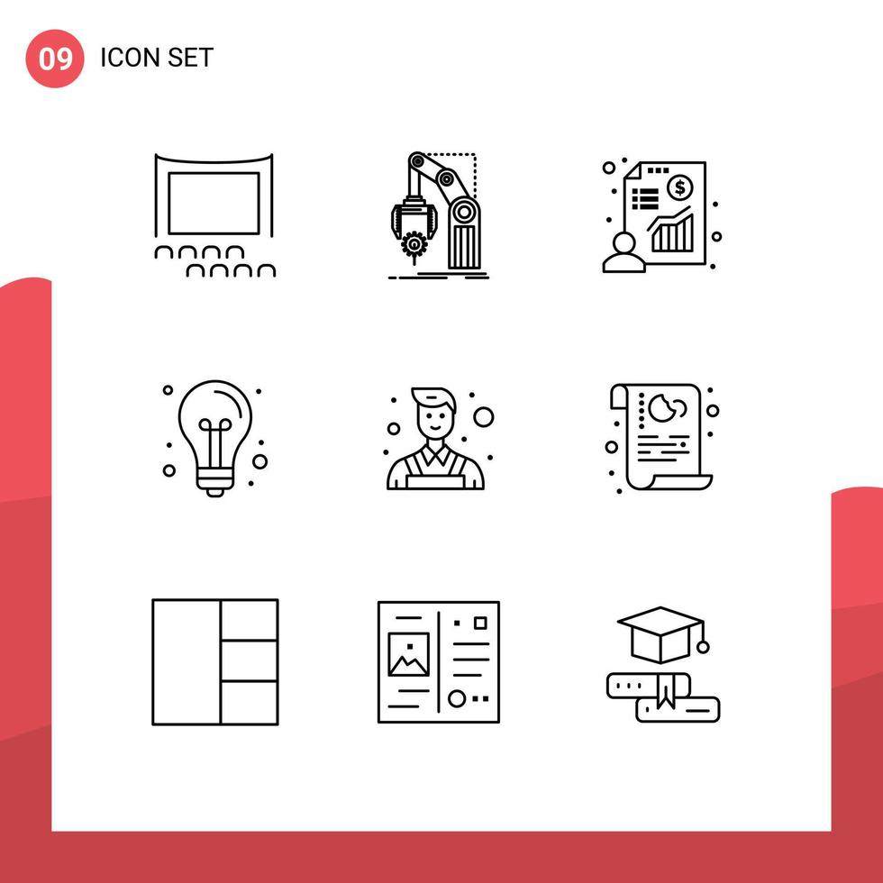 Pack of 9 creative Outlines of light education package creative profit Editable Vector Design Elements