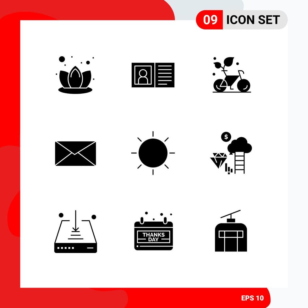 Solid Glyph Pack of 9 Universal Symbols of design user cycle email environment Editable Vector Design Elements