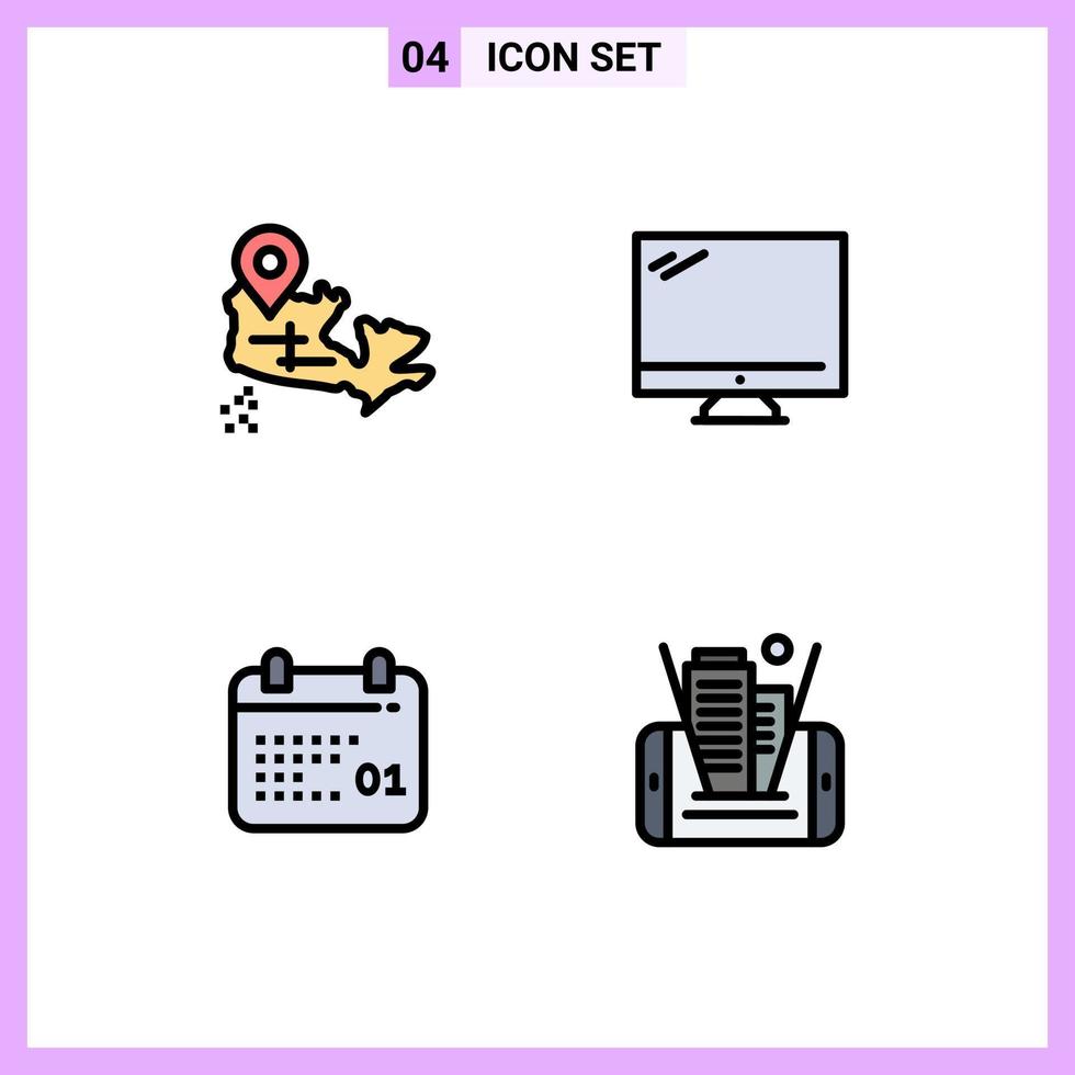 grupo de símbolos de icono universal de 4 colores planos de línea de llenado modernos de elementos de diseño de vector editables de día de imac de computadora de calendario de canadá