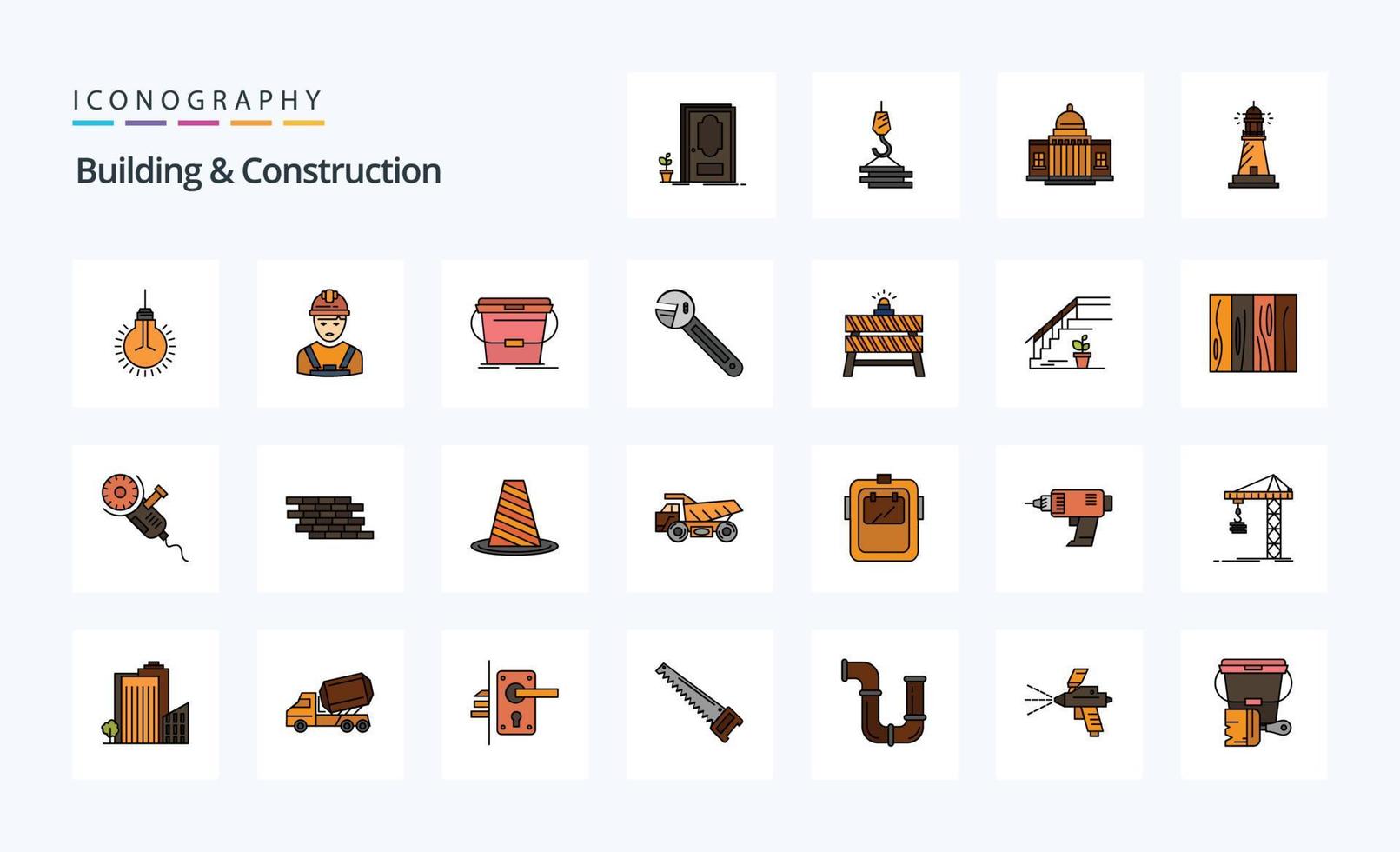 25 Building And Construction Line Filled Style icon pack vector