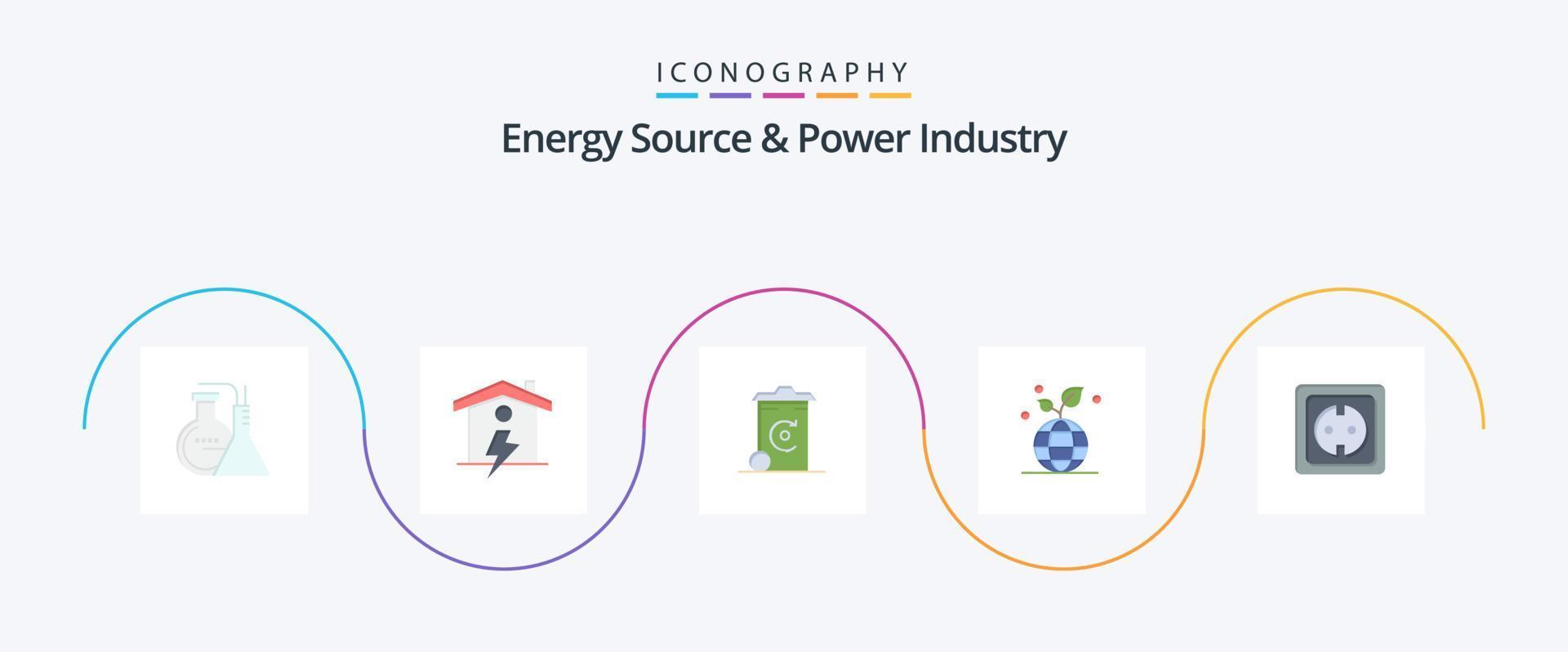 Energy Source And Power Industry Flat 5 Icon Pack Including energy. globe. bin. friendly. growth vector