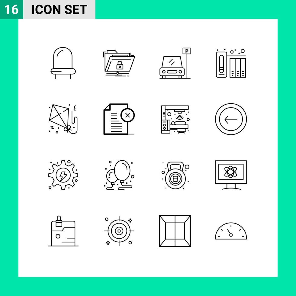 Set of 16 Modern UI Icons Symbols Signs for flying history car files data Editable Vector Design Elements