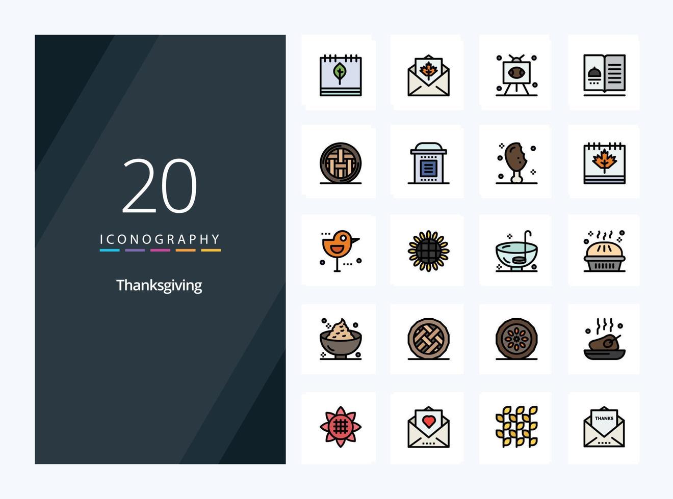 20 Thanksgiving line Filled icon for presentation vector