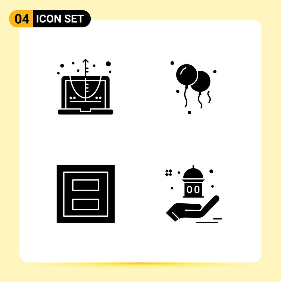 Group of 4 Modern Solid Glyphs Set for calculate section equation display mosque Editable Vector Design Elements