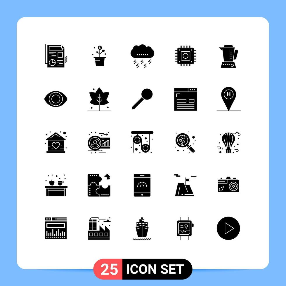 Group of 25 Modern Solid Glyphs Set for blender microchip autumn hardware thunder Editable Vector Design Elements
