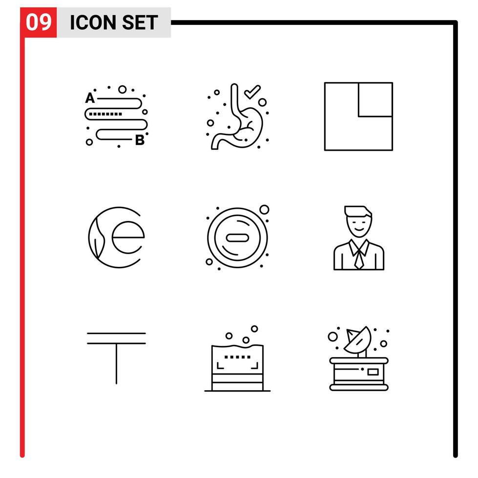 Group of 9 Modern Outlines Set for executive remove view minus crypto currency Editable Vector Design Elements