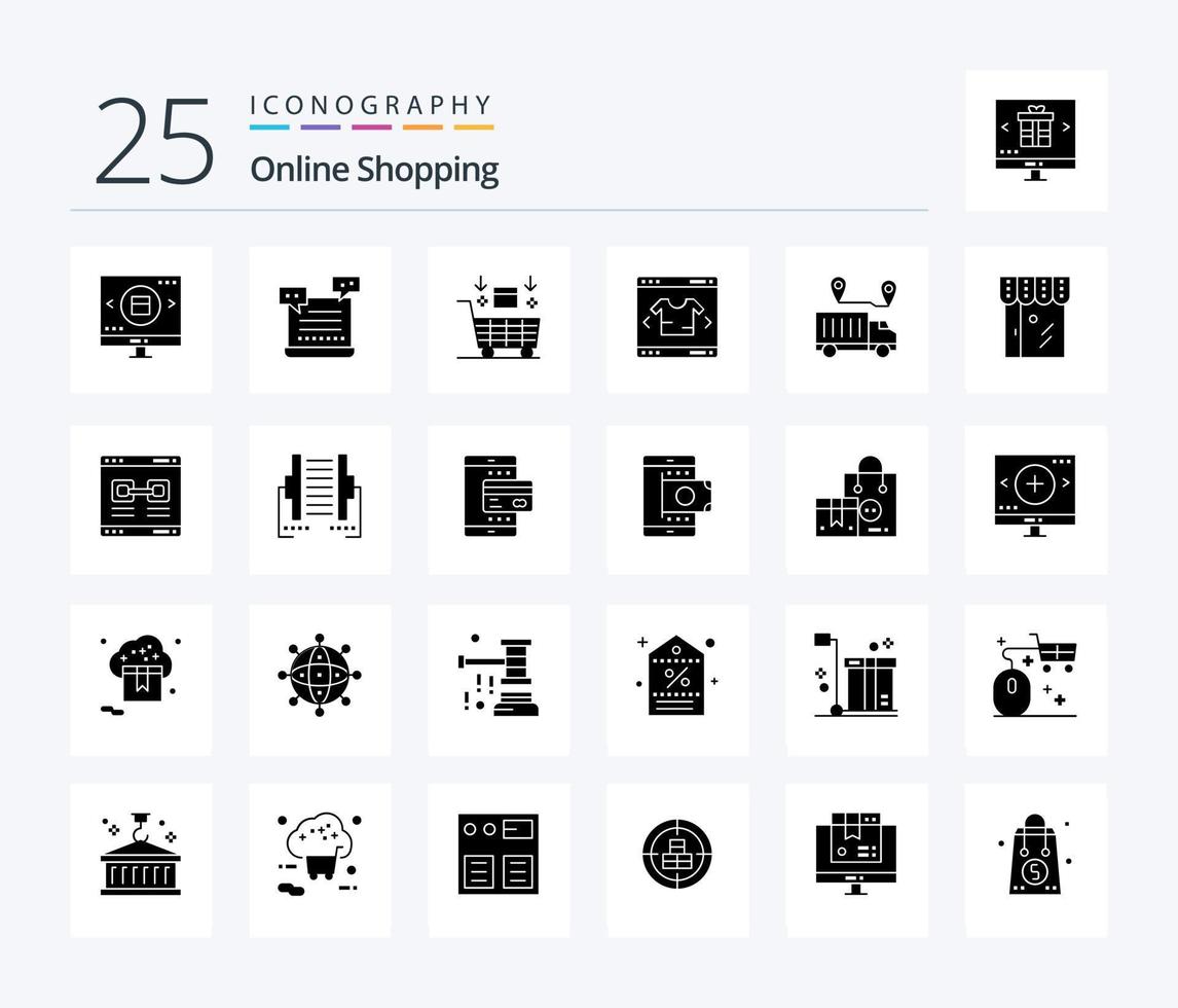 Online Shopping 25 Solid Glyph icon pack including trust. location. shopping. delivery. online vector