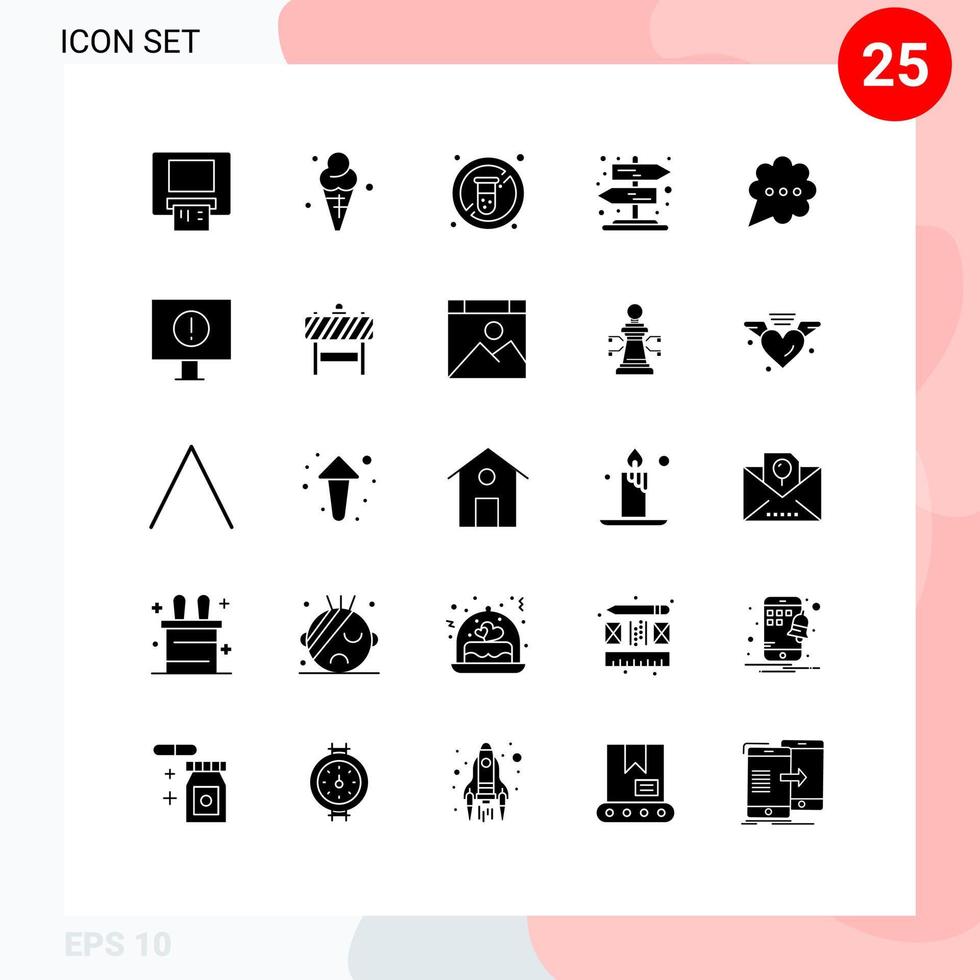 Mobile Interface Solid Glyph Set of 25 Pictograms of computer chat no bubble rural Editable Vector Design Elements