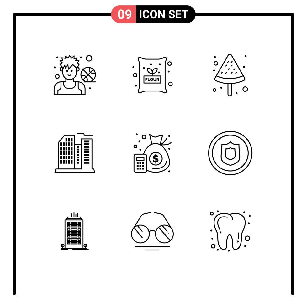Outline Pack of 9 Universal Symbols of finance office wheat real building Editable Vector Design Elements