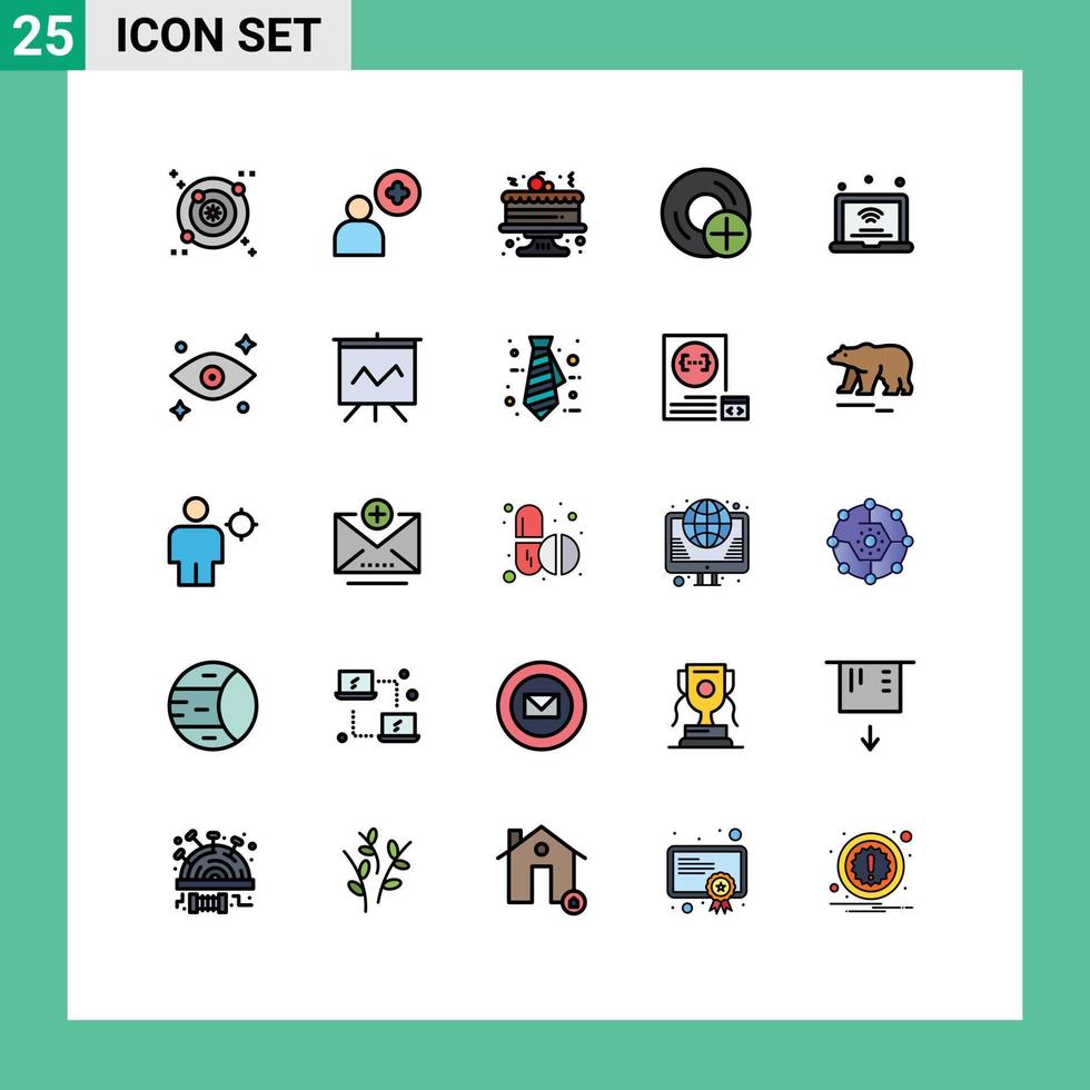 25 Thematic Vector Filled line Flat Colors and Editable Symbols of iot internet christmas laptop disc Editable Vector Design Elements