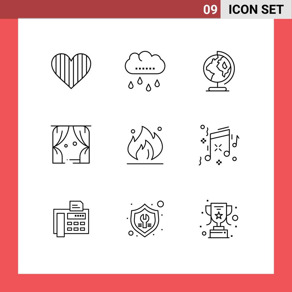 Modern Set of 9 Outlines and symbols such as fire theatre thanksgiving leisure map Editable Vector Design Elements